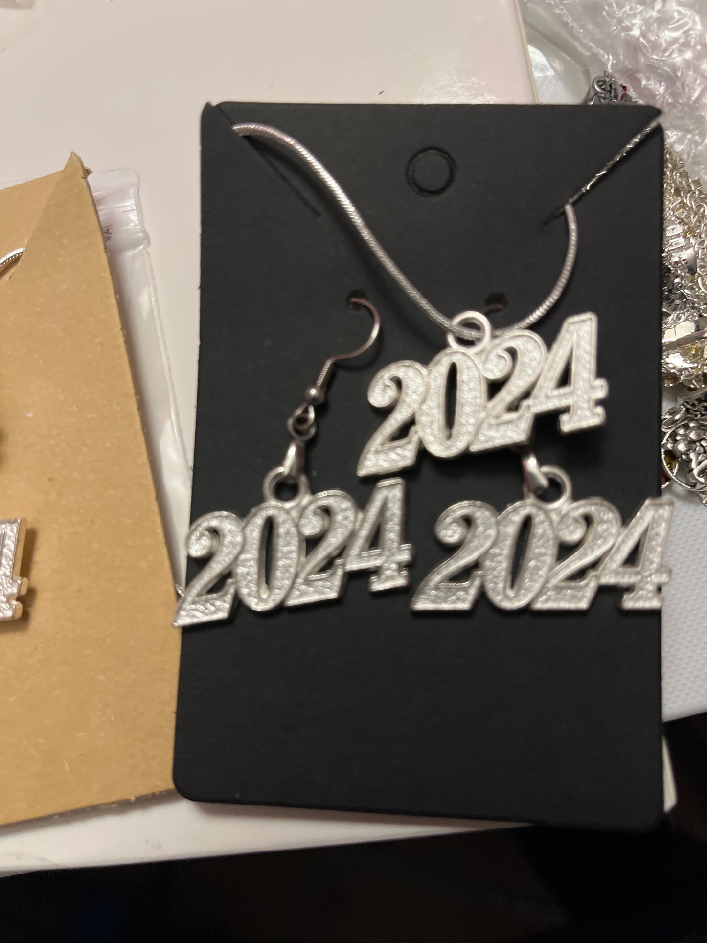 2024 Silver Tone Keepsake Necklace and Earrings Set