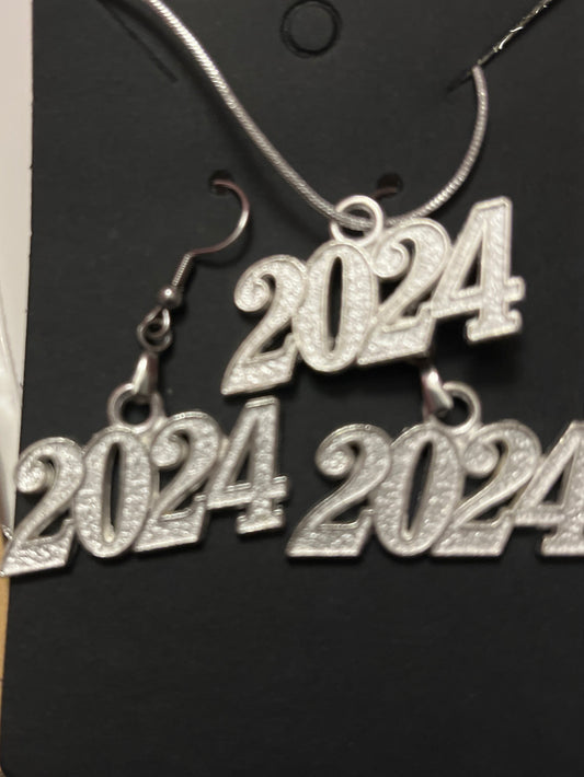 2024 Silver Tone Keepsake Necklace and Earrings Set