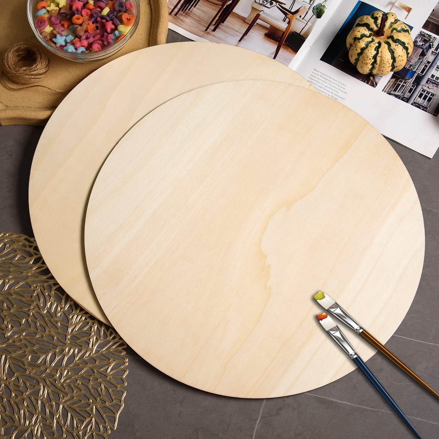 18 Pack 18 Inch Round Wood Circles for Crafts Blank Round Wood Cutouts Unfinished Round Wood Discs Large Unfinished Wood Circles for Door Hanger Design Wood Burning