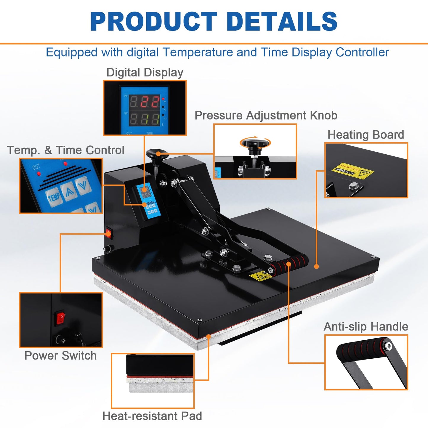 Iglobalbuy 16x24 Heat Press Machine for T Shirts, 1800W Large Professional High Pressure Clamshell Heat Press Machine, Digital Control Heat Transfer Sublimation Machine