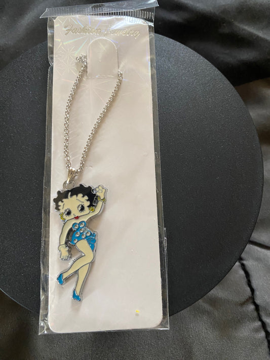 Silver Tone Betty Boop Charm and Necklace