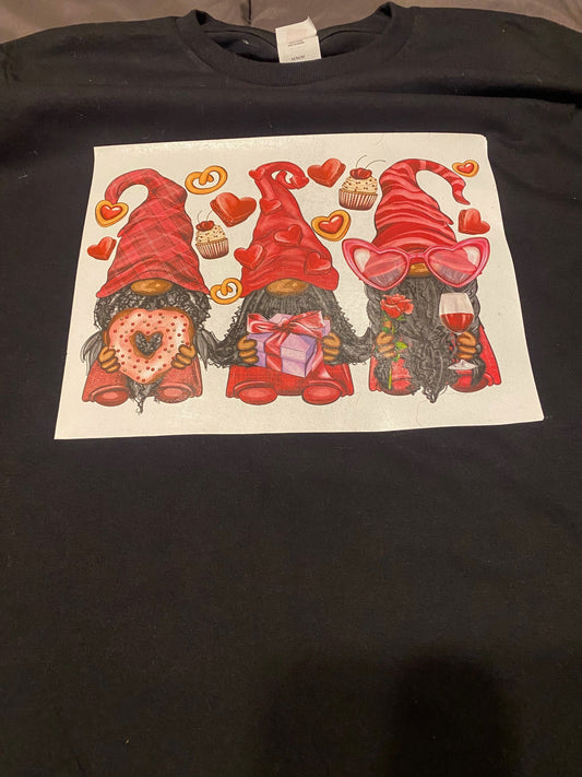 Black Valentine's Gnomes Ladies  T-Shirt