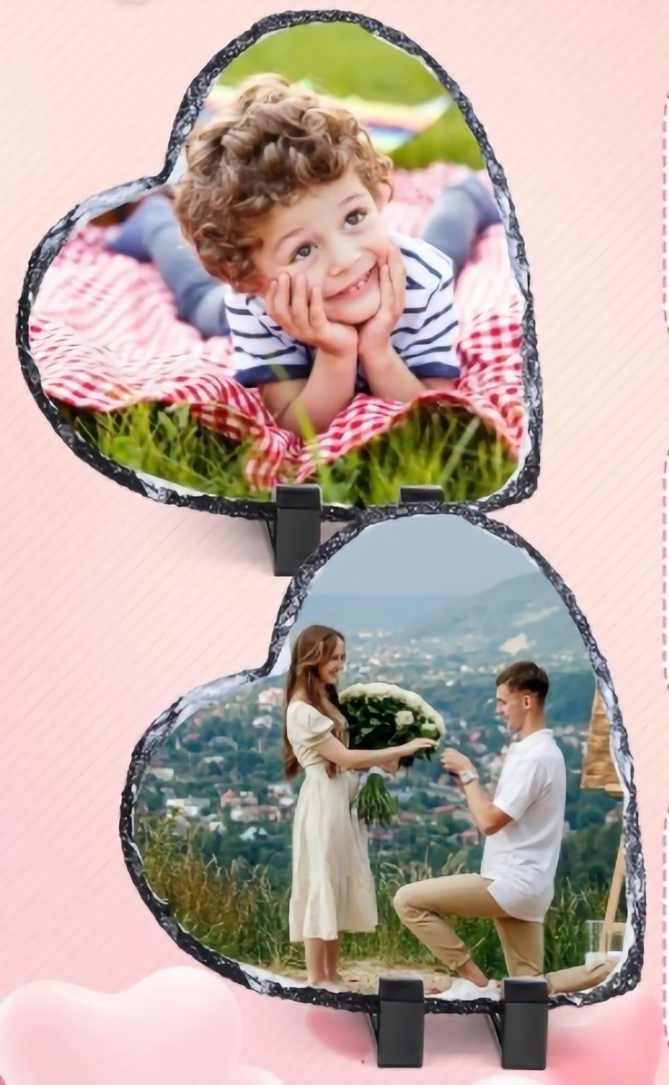 Sublimated Heart Shaped Slate Rock Stone Picture Frame