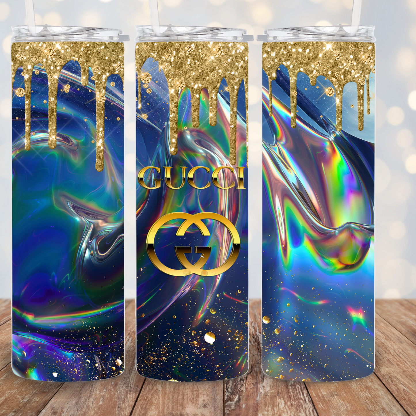 Gold and Blue Gucci 20 oz Skinny Tumbler