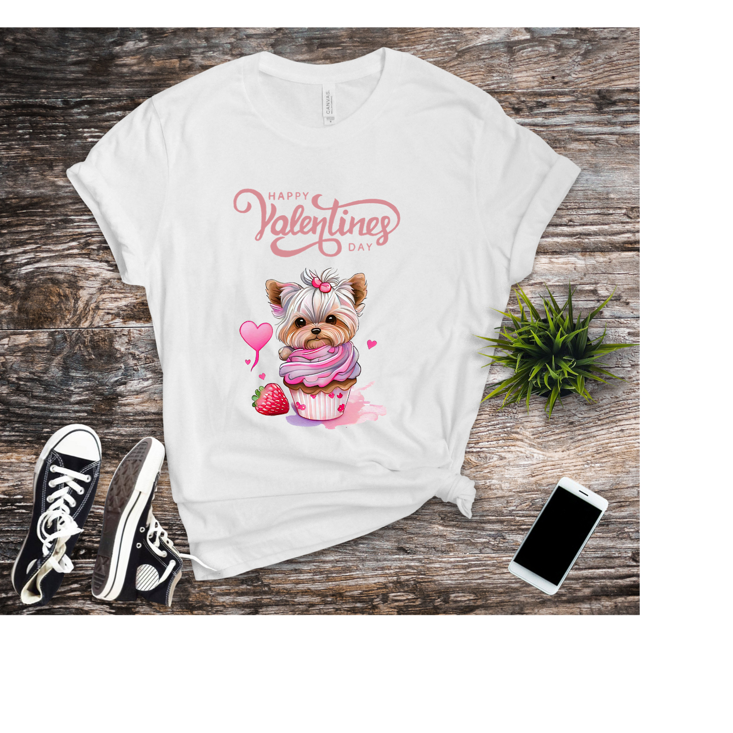 Valentine's Day Puppy on a Cupcake Ladies T-Shirt